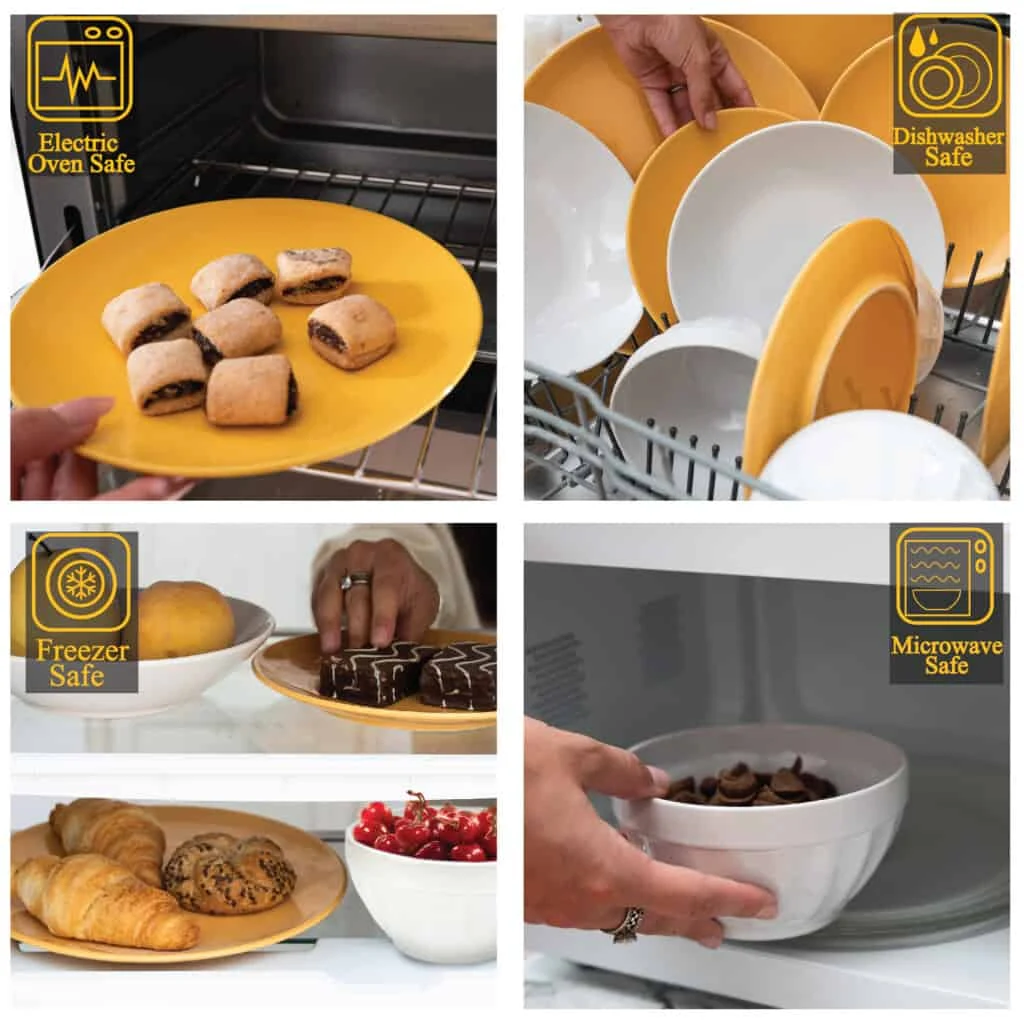 Set farfurii 16 piese, 4 persoane, summer, CESIRO, alb/galben, imagine 3