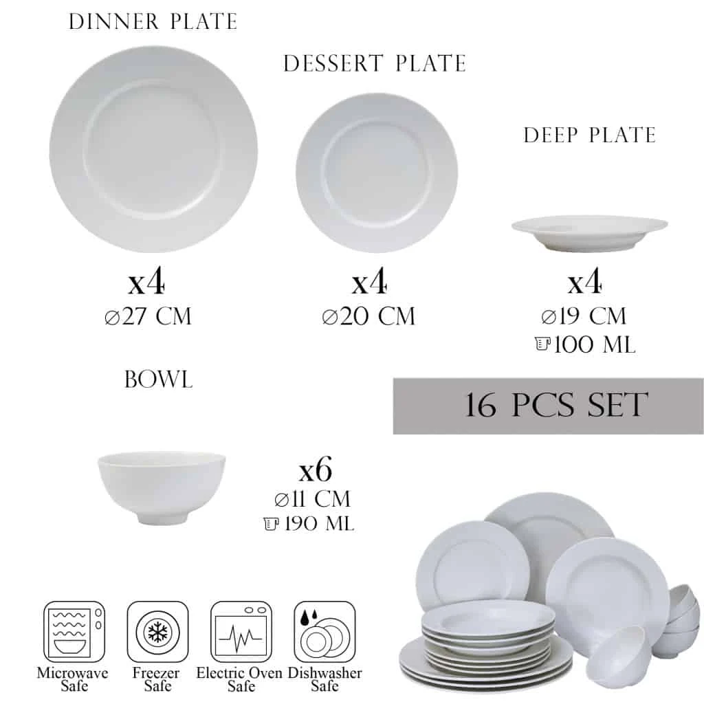 Set farfurii 16 piese, 4 persoane, north pole, portelan, alb, imagine 2