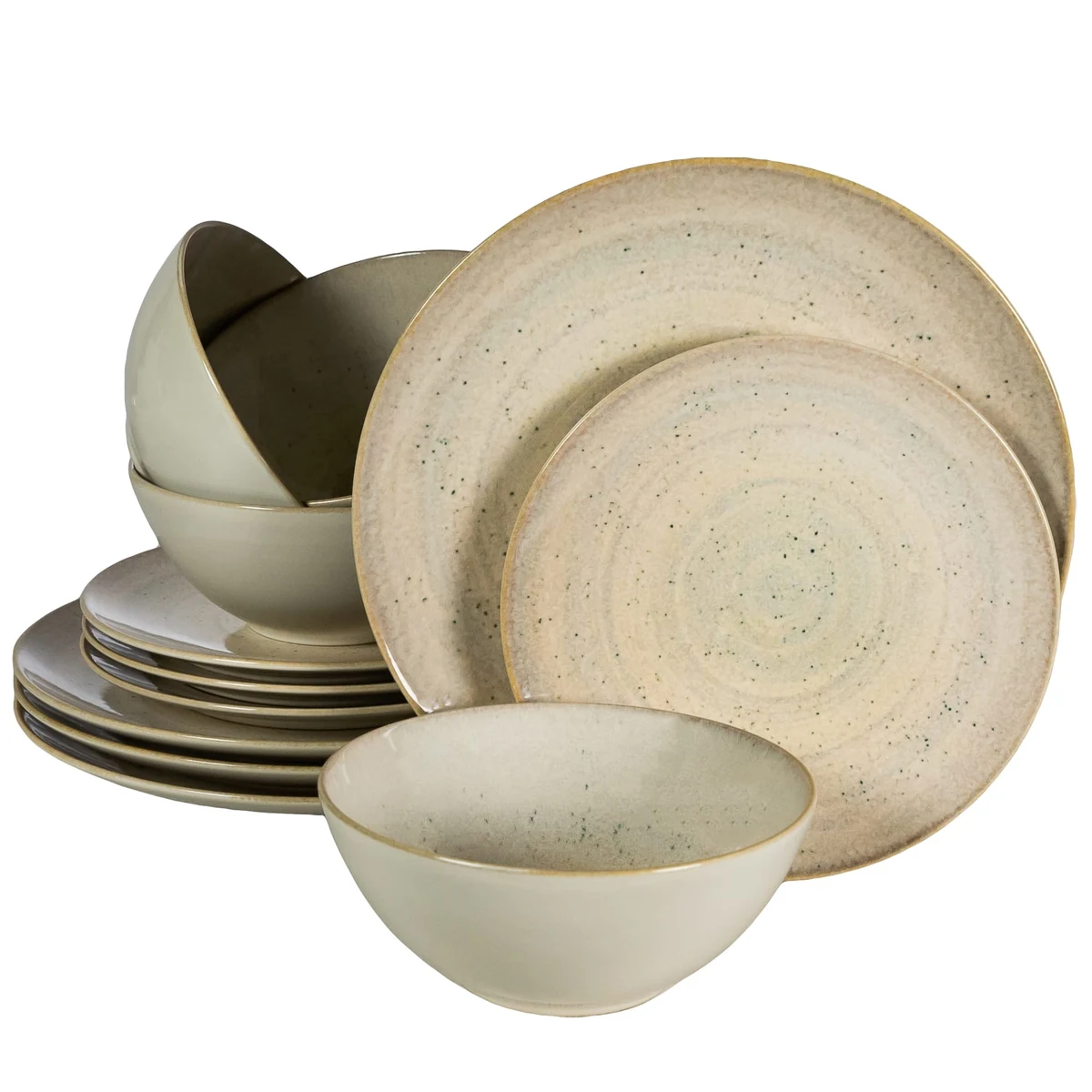 Set plates 12 piese, 4 persoane, shell, cream deschis glossy