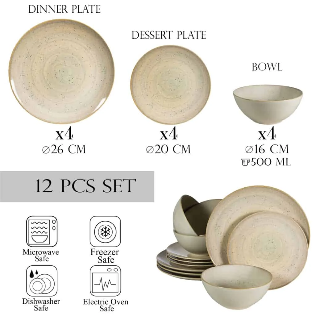 Set farfurii 12 piese, 4 persoane, shell, crem deschis lucios, imagine 2