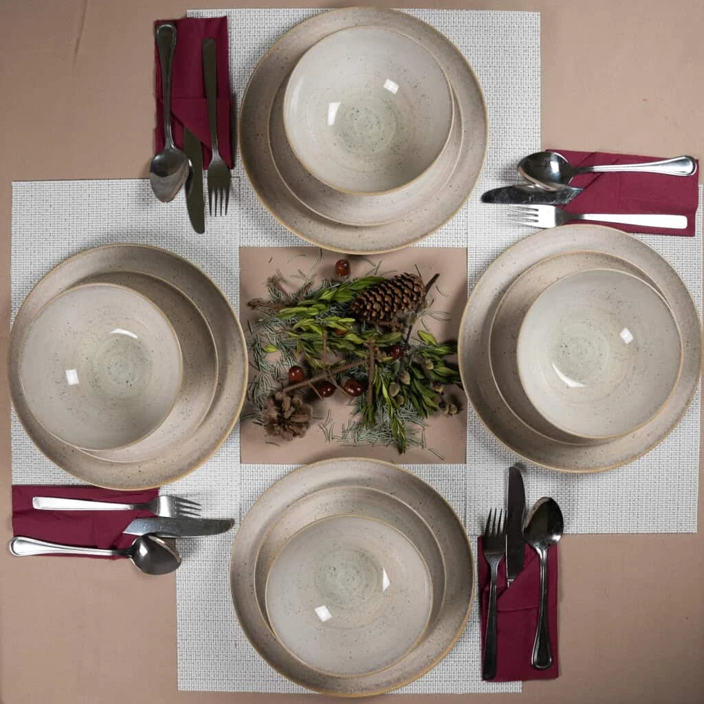 Set farfurii 12 piese, 4 persoane, shell, crem deschis lucios, imagine 7