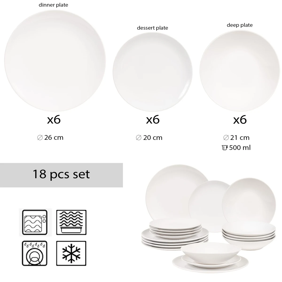 Set farfurii 18 piese, 6 persoane, north pole, alb arctic lucios, imagine 2