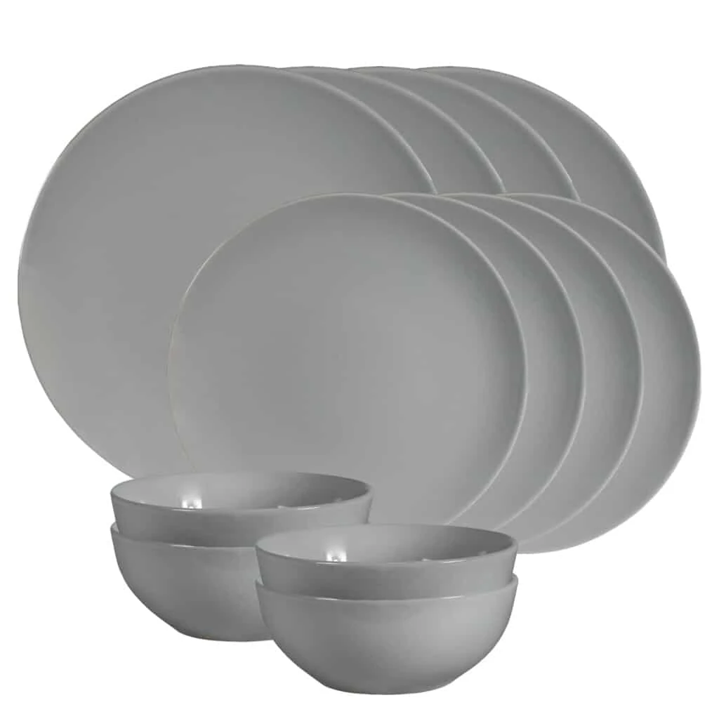 Set plates 12 piese, 4 persoane, silver, CESIRO, grey glossy