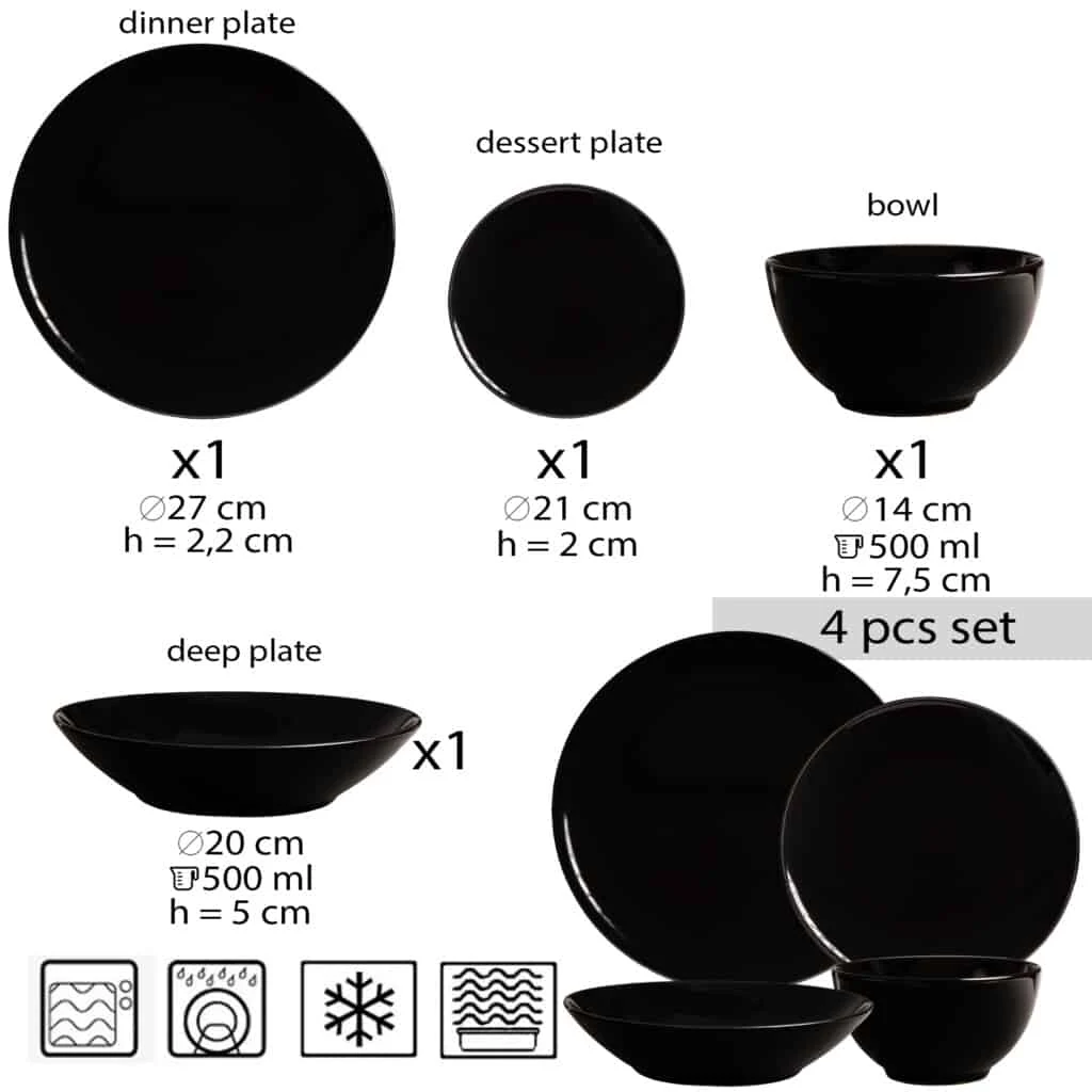 Set farfurii 4 piese, abyss, negru, lucios, imagine 2