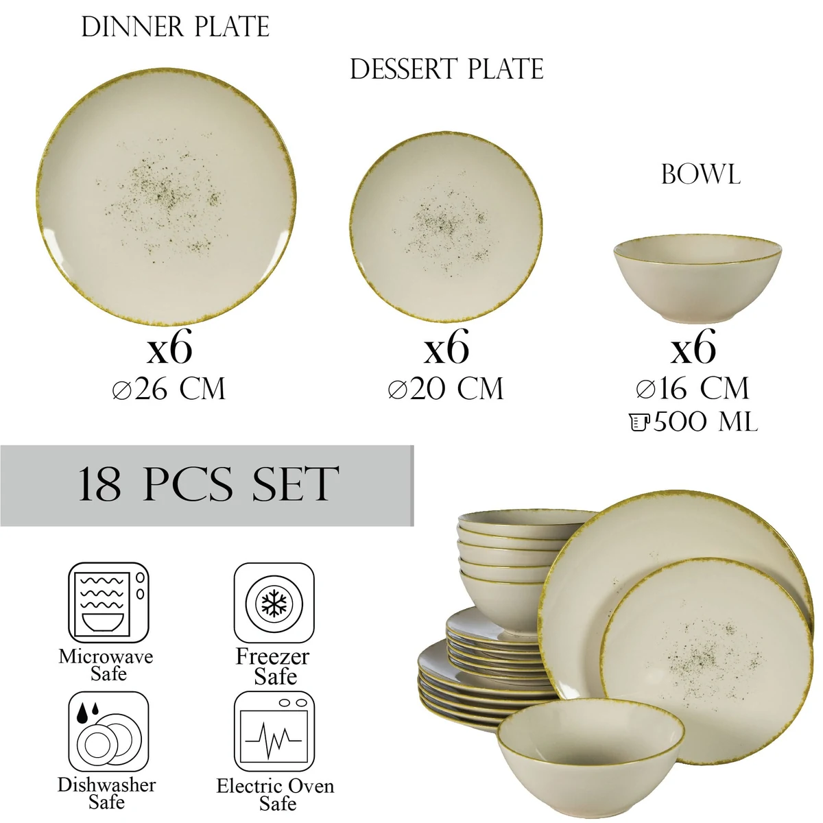 Set farfurii 18 piese, 6 persoane, ivory stone, alb ivoire lucios, margine aurie, imagine 2