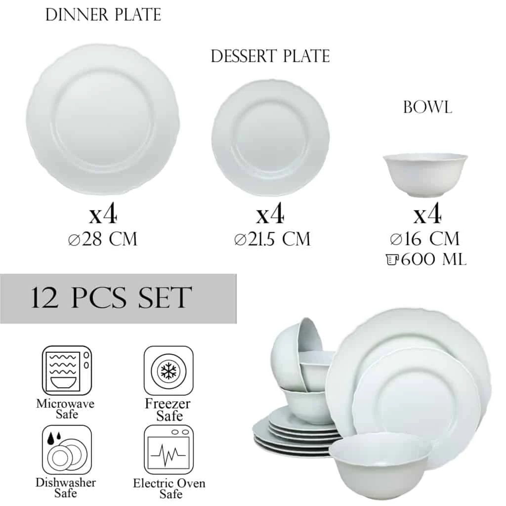 Set farfurii 12 piese, 4 persoane, iceberg, portelan, alb., imagine 2