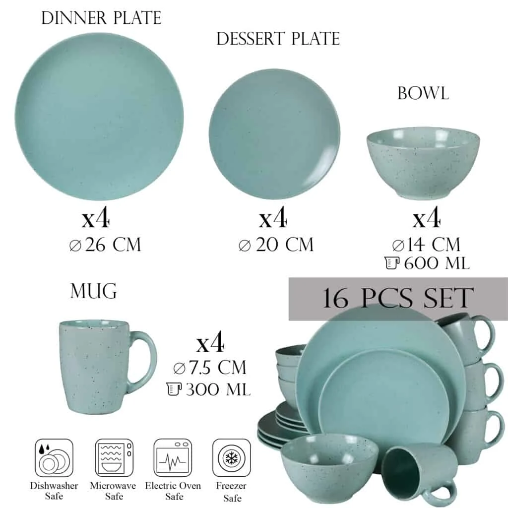 Set farfurii 16 piese, 4 persoane, peppermint, verde menta mat cu puncte negre, imagine 2