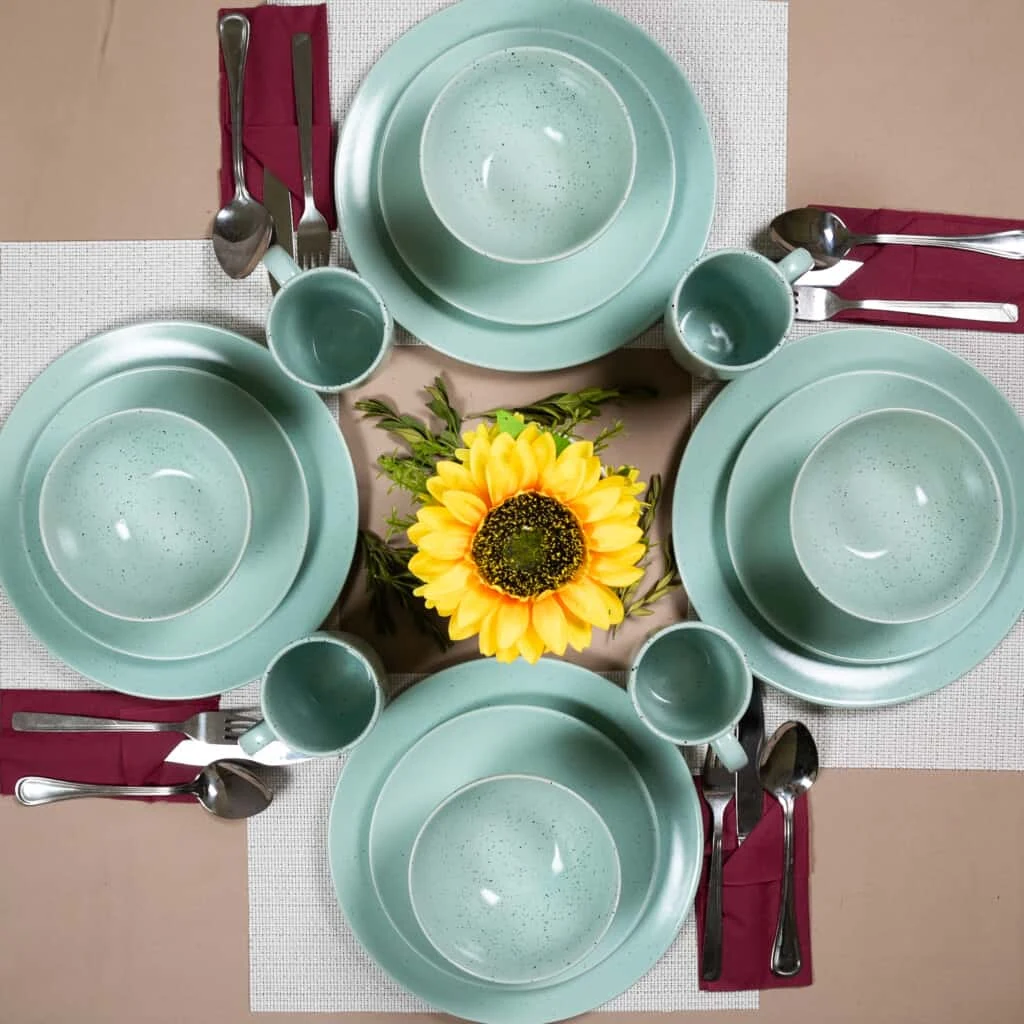Set farfurii 16 piese, 4 persoane, peppermint, verde menta mat cu puncte negre, imagine 8