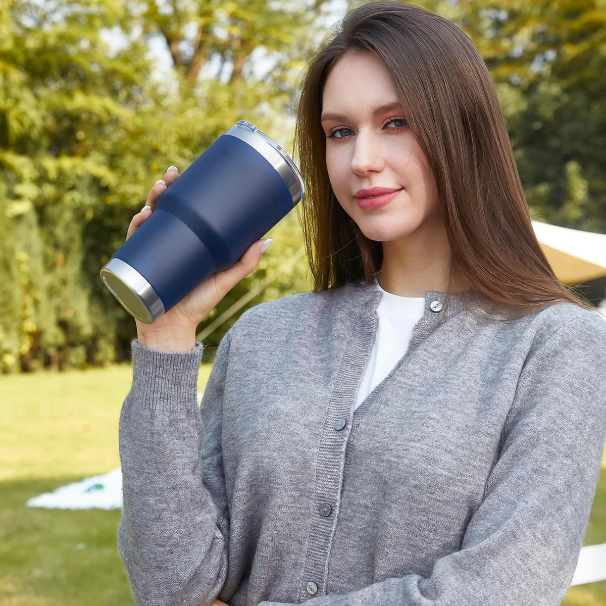 Termos cu capac, stainless steel, 900 ml, albastru, imagine 3