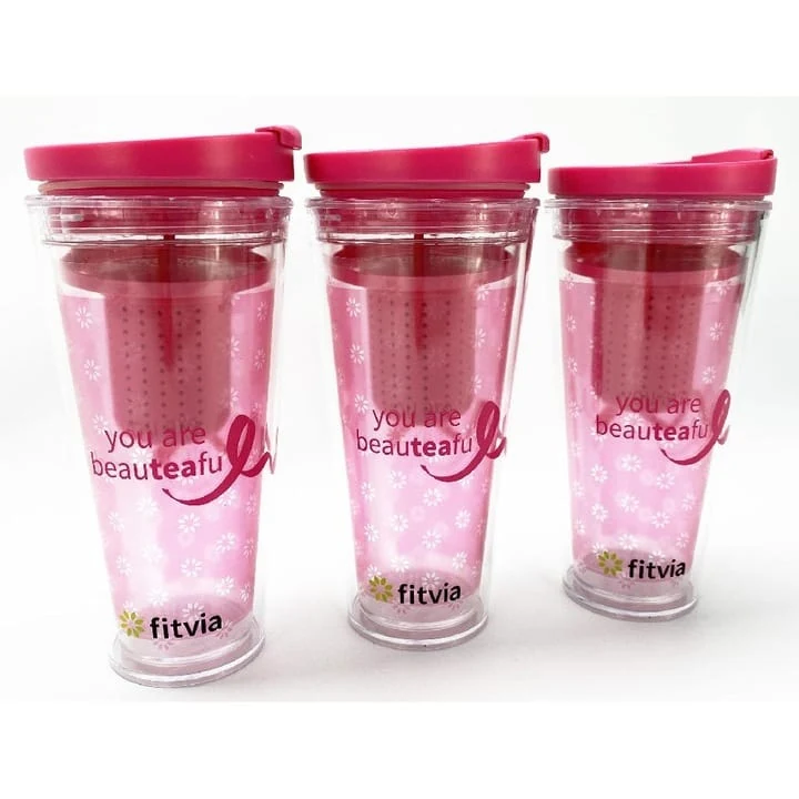 Cana cu infuzor, fitvia, plastic, 350 ml, roz, imagine 2