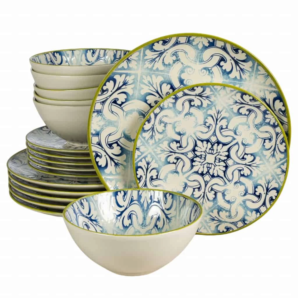 Set plates 18 piese, 6 persoane, marocco, white ivoire with blue
