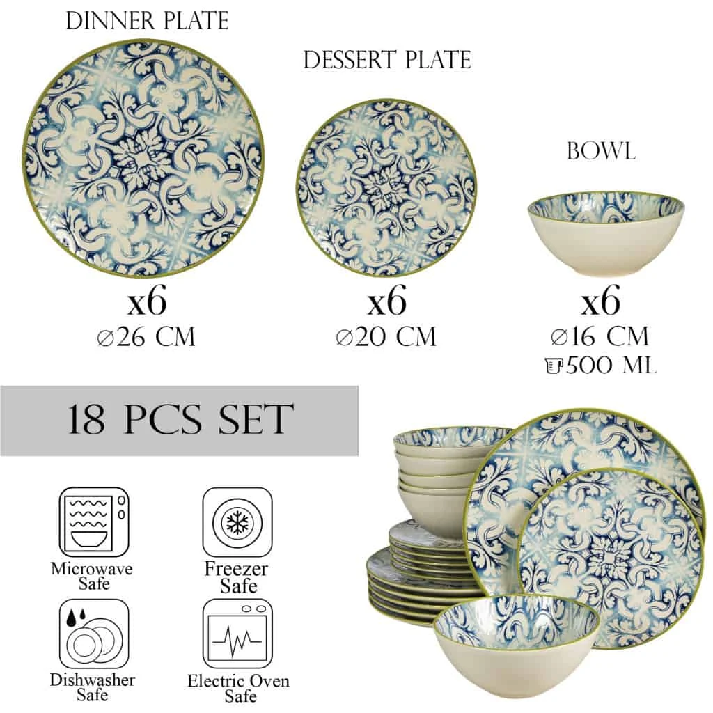 Set farfurii 18 piese, 6 persoane, marocco, alb ivoire cu albastru, imagine 2