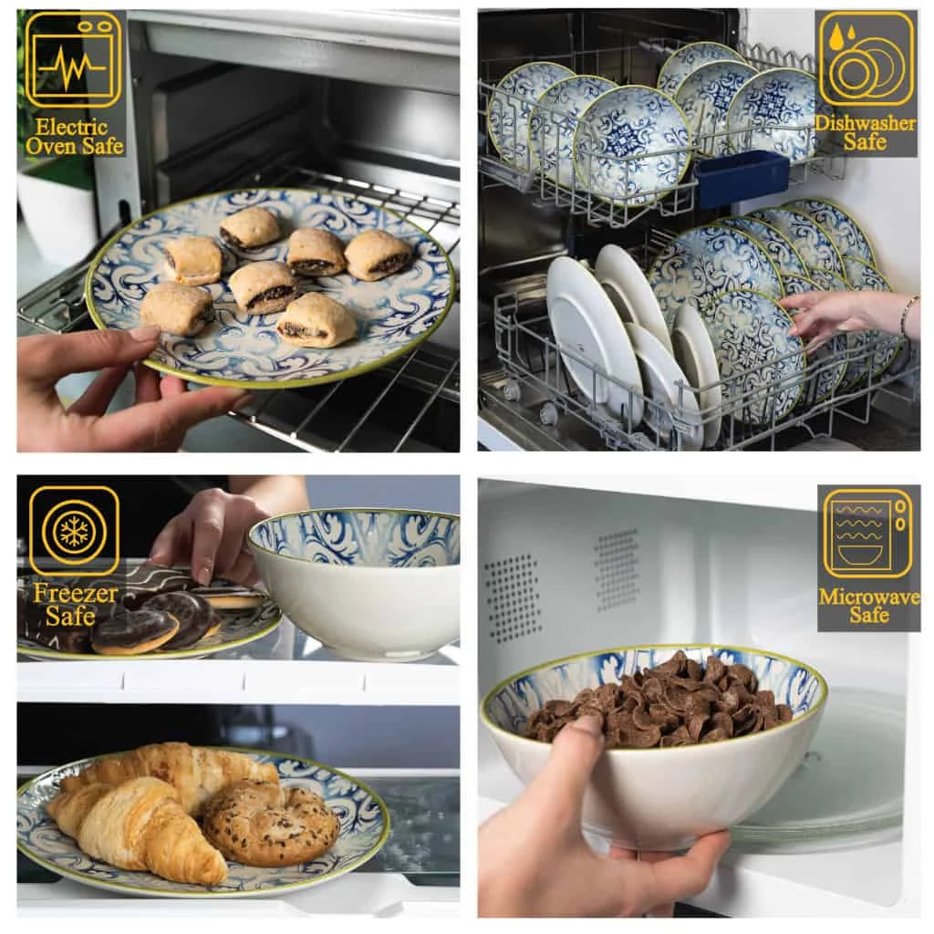 Set farfurii 18 piese, 6 persoane, marocco, alb ivoire cu albastru, imagine 3