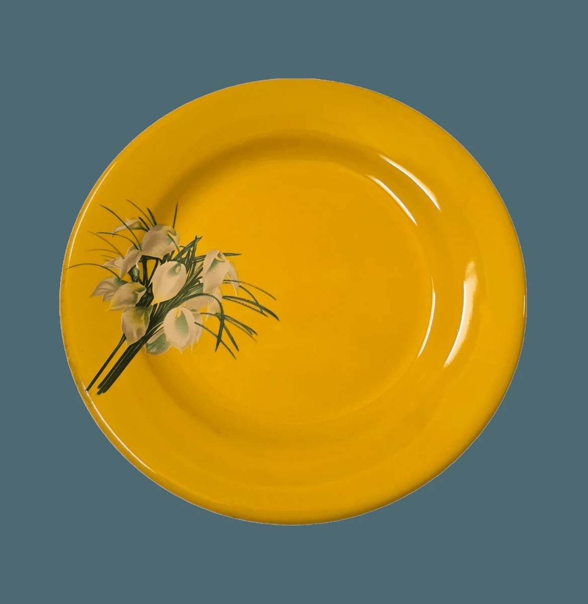 Farfurie desert, 19 cm, Galben cu floare cala