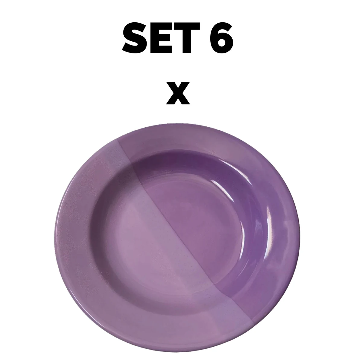 Set 6 piese plate deep, 23 cm, purple deschis/purple inchis
