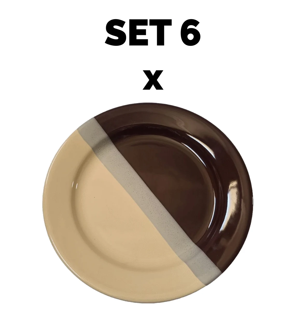 Set 6 piese plate intinsa, 23 cm, cream/brown