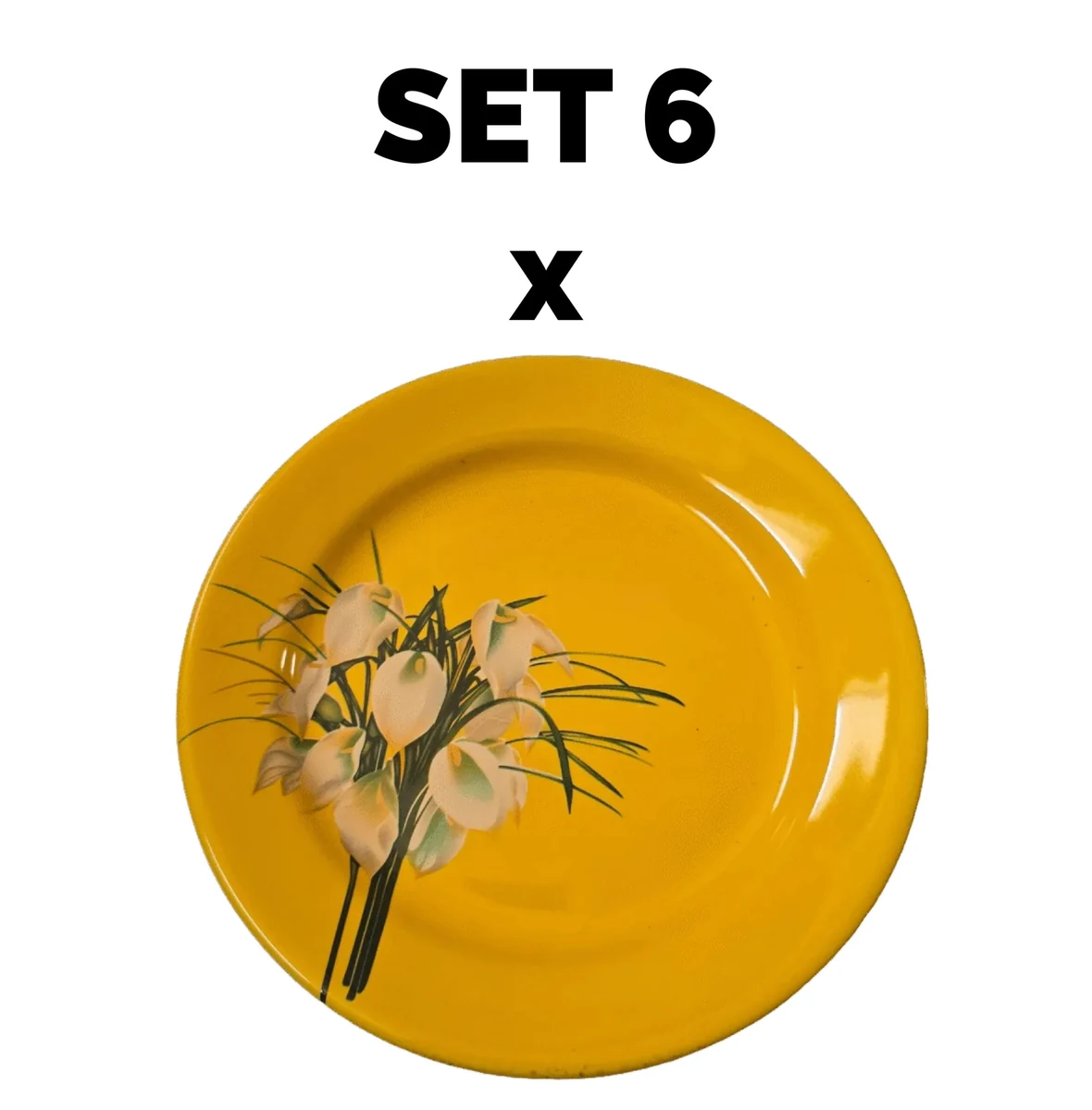 Set 6 piese plate intinsa, 23 cm, yellow with floare cala