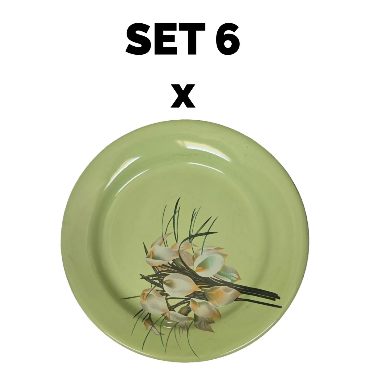 Set 6 piese plate intinsa, 23 cm, green decorat with floare cala