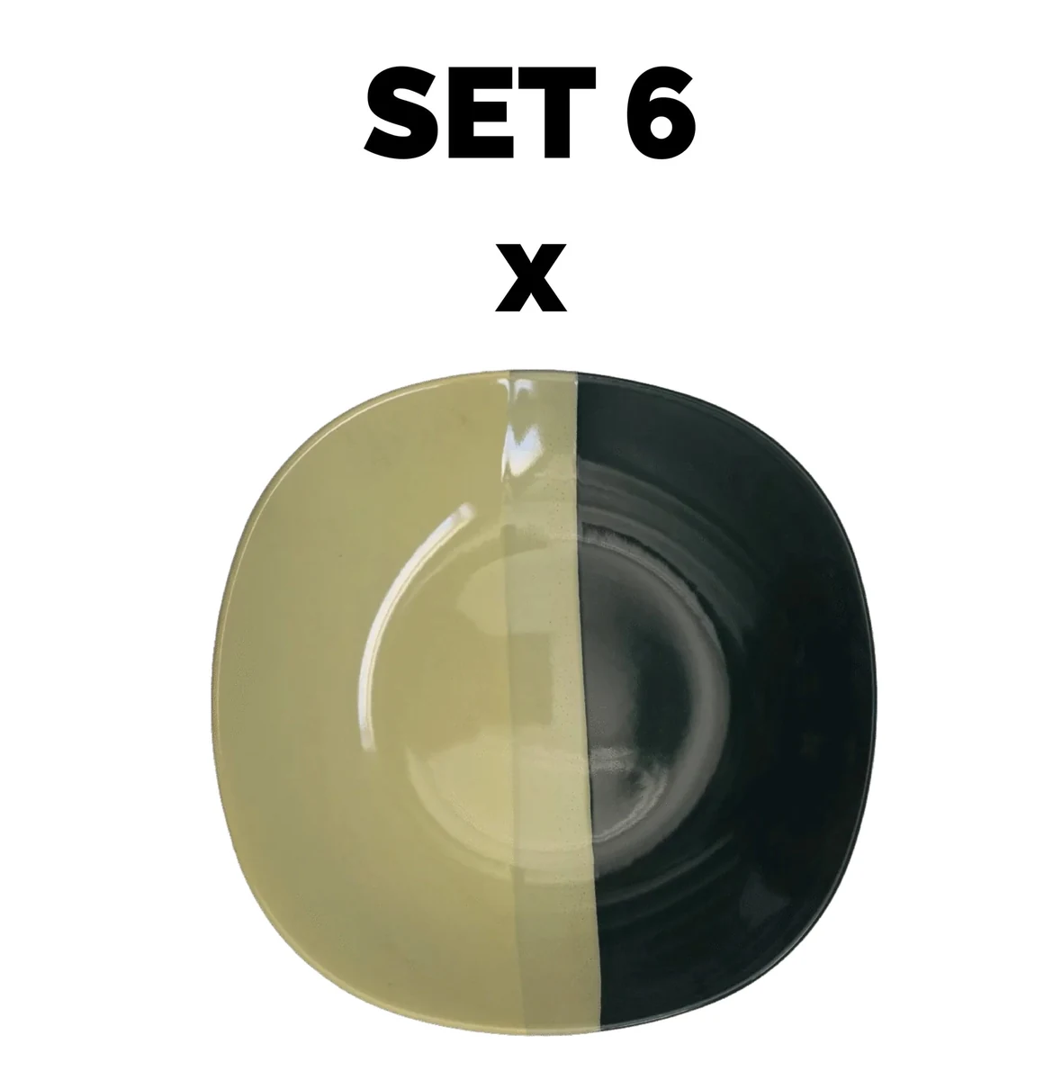 Set 6 piese plate deep, 22 cm, green deschis green inchis