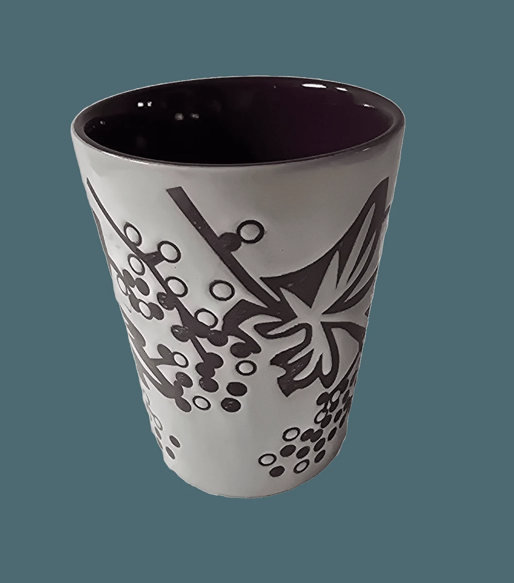 Cana, 300 ml, alb mat decorat cu mov, imagine 2