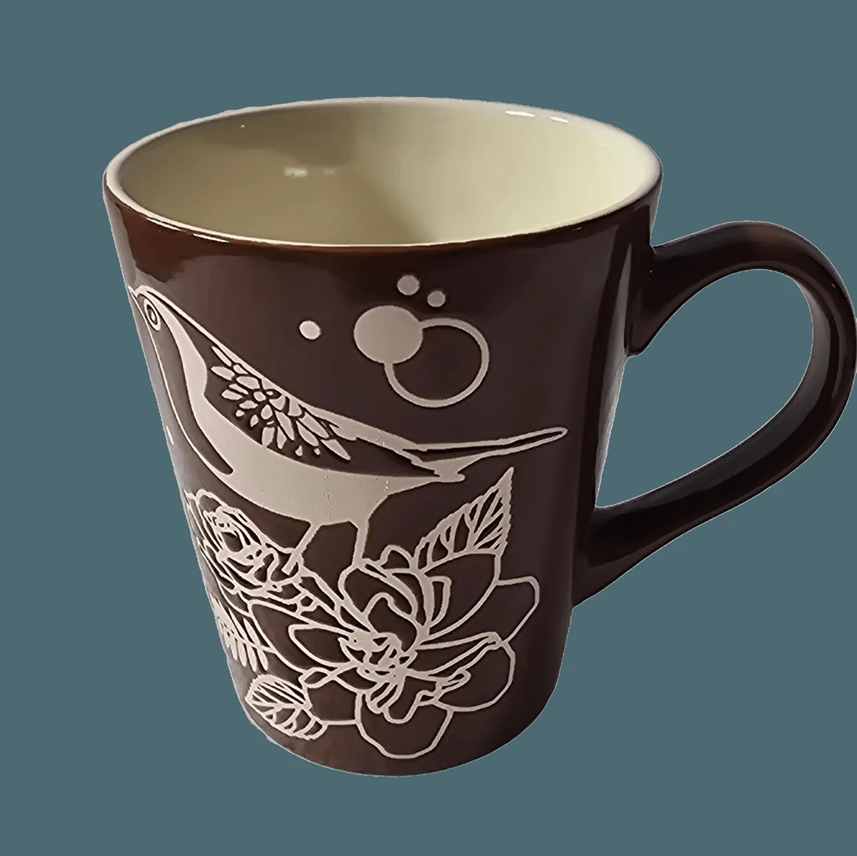 Cana, 300 ml, Maro decorat cu pasare