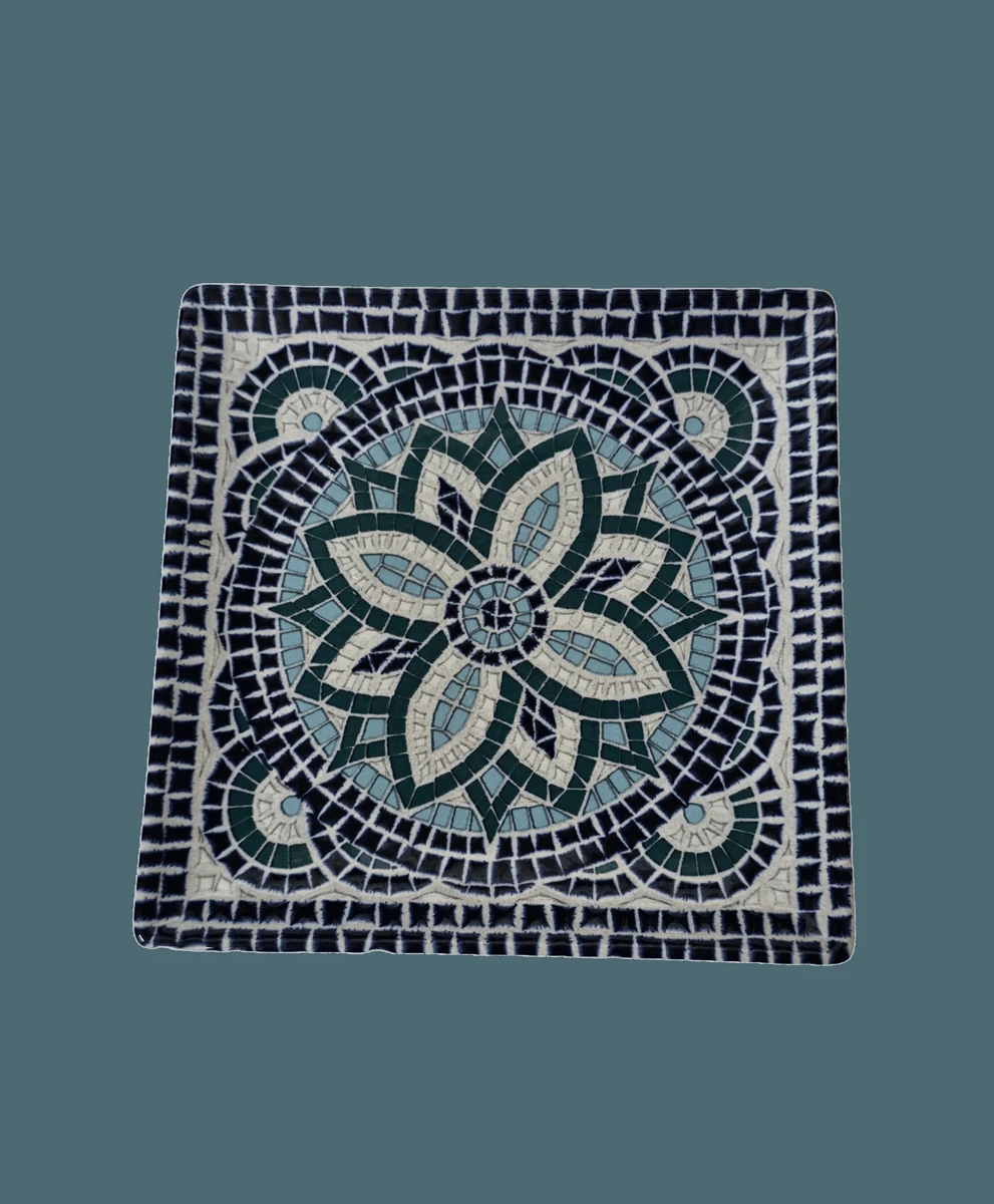 Platou patrat, 18 cm, Decor albastru