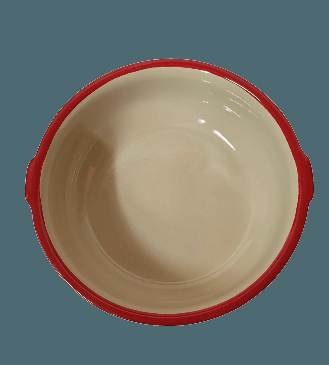 Vas termorezistent rotund, 26.5x25.5x8 cm, crem cu margine rosie, imagine 2