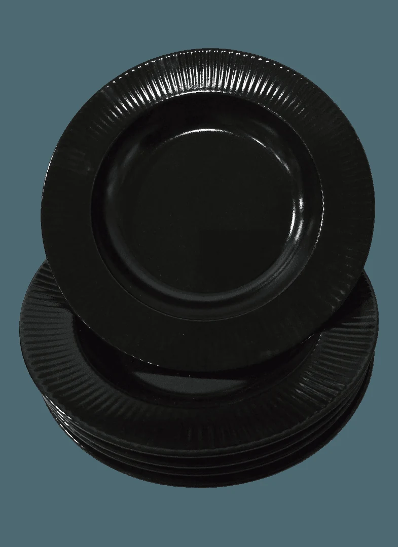 Set 6 farfurii adanci, 23 cm, Negru Mat cu striatii la margine