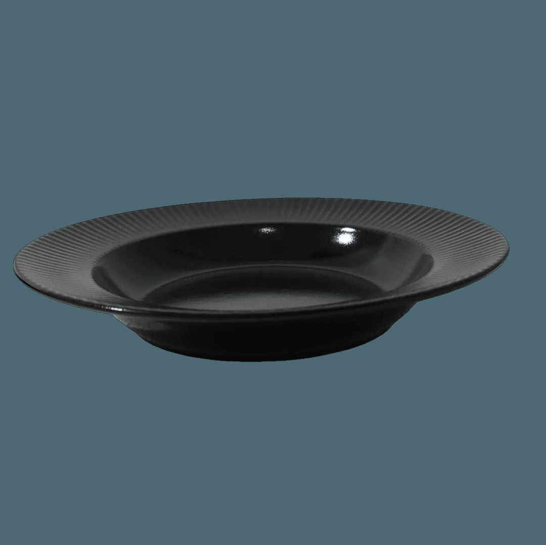 Set 6 farfurii adanci, 23 cm, negru mat cu striatii la margine, imagine 3
