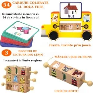 Jucarie educative montessori pentru invatarea prescolara, jocul de invatare a literelor, cuvinte in limba engleza, educative pentru copii de 3-8 ani, imagine 4