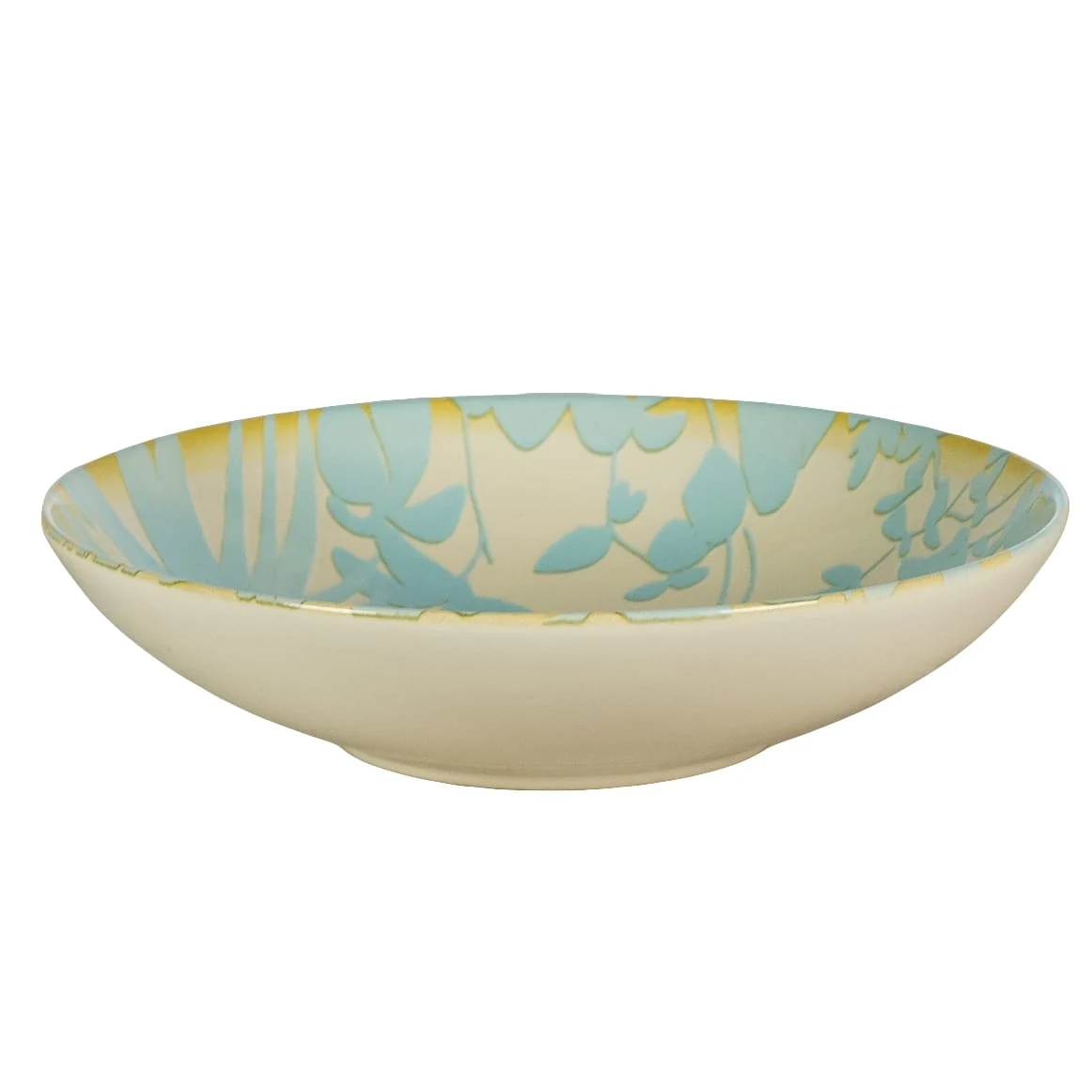 Set 4 farfurii adanci, 21 cm, hawaii, crem deschis cu frunze albastru deschise, imagine 4