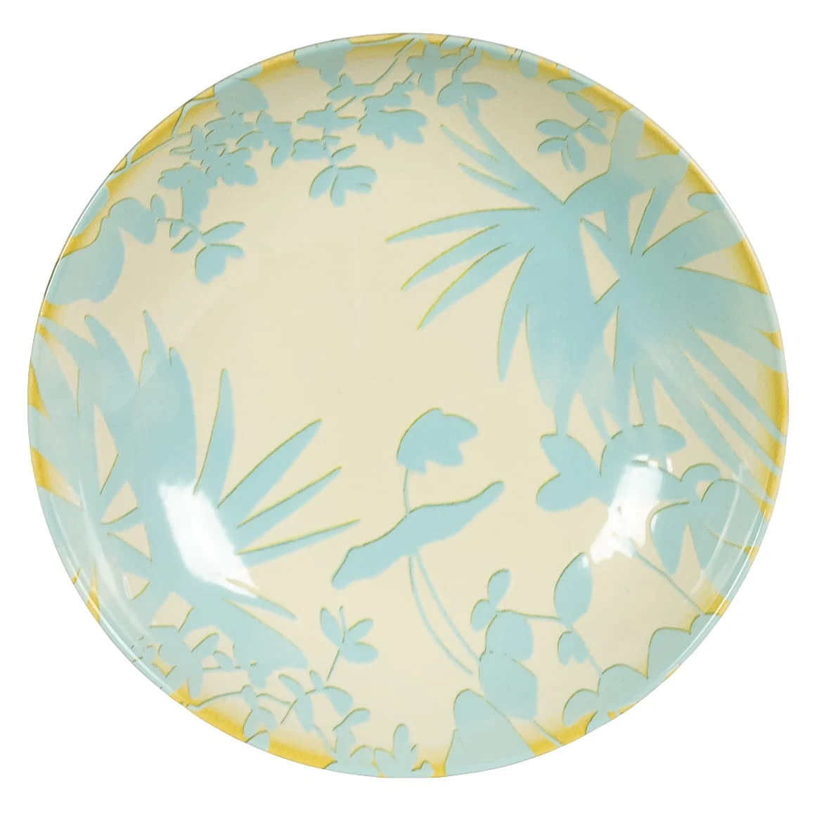 Set 6 farfurii adanci, 21 cm, hawaii, crem deschis cu frunze albastru deschise, imagine 5