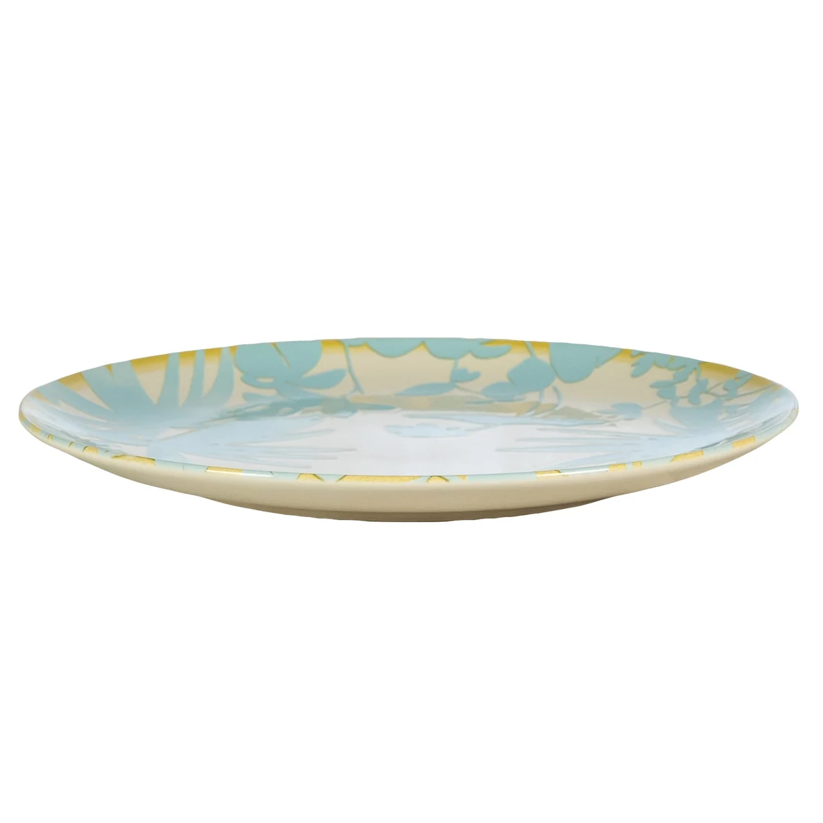 Set 4 farfurii intinse, 26 cm, hawaii, crem deschis cu frunze albastru deschise, imagine 4