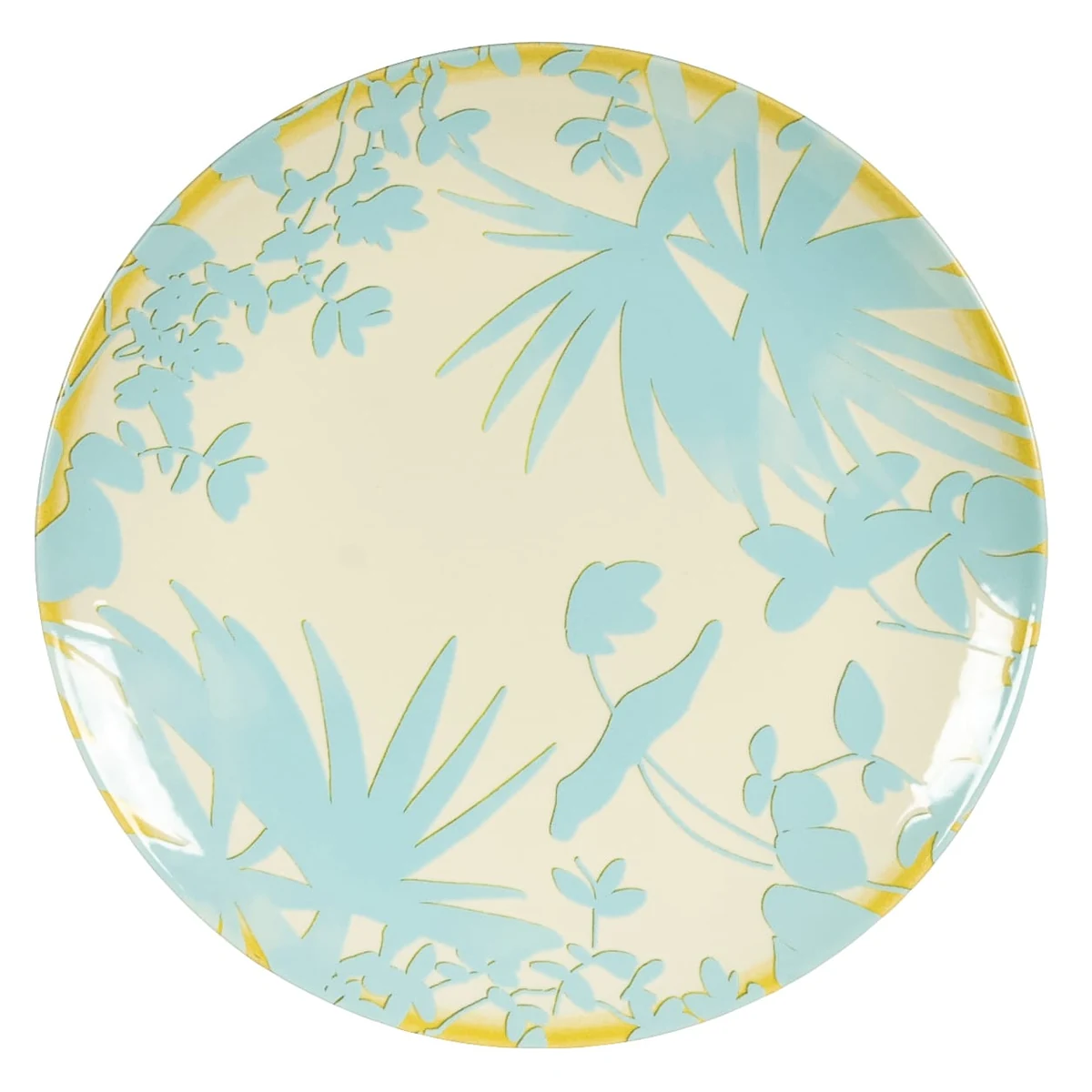 Set 4 farfurii intinse, 26 cm, hawaii, crem deschis cu frunze albastru deschise, imagine 5