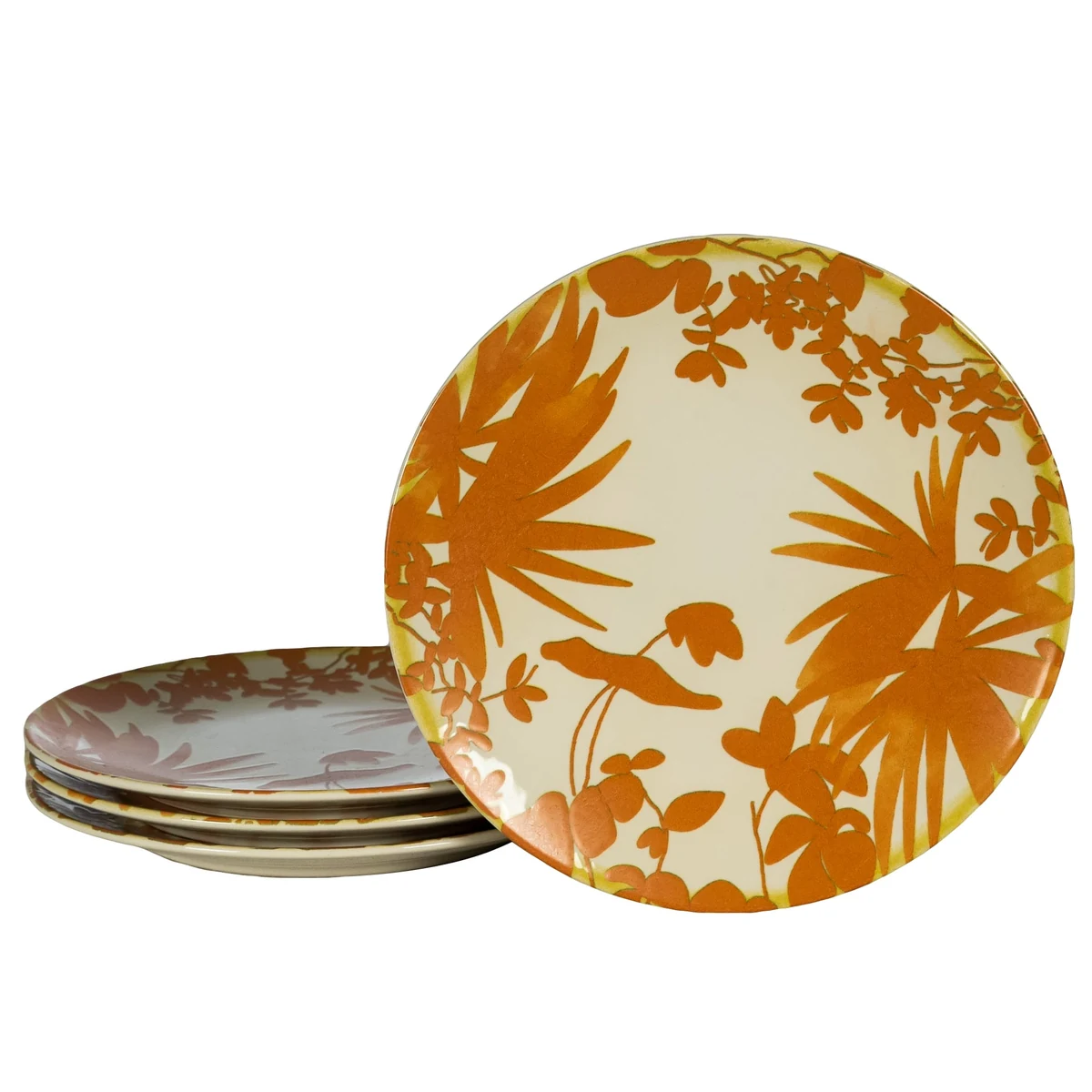 Set 4 Teller Dessert, 20 cm, hawaii, creme deschis mit frunze portocalii