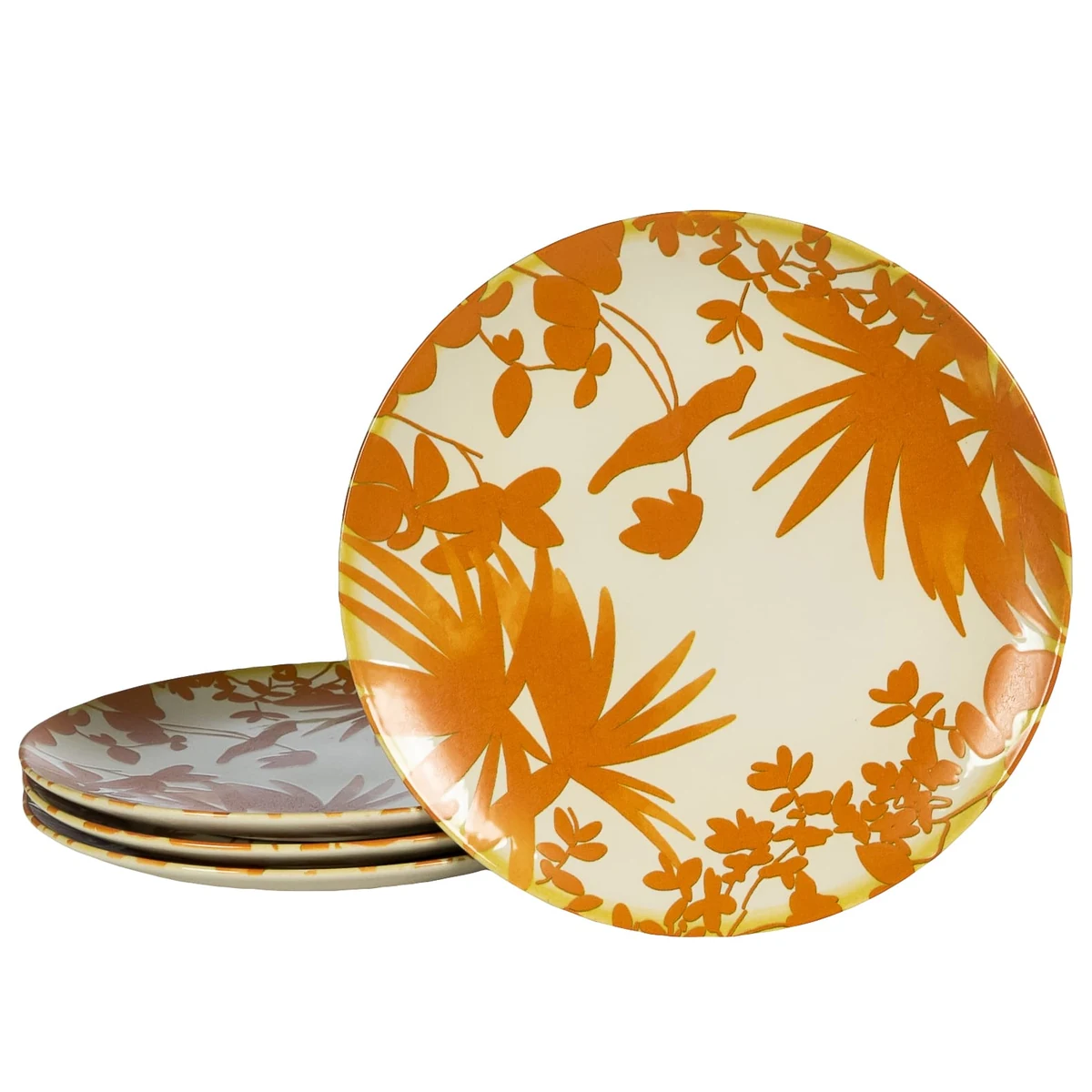 Set 4 Teller Speiseteller, 26 cm, hawaii, creme deschis mit frunze portocalii