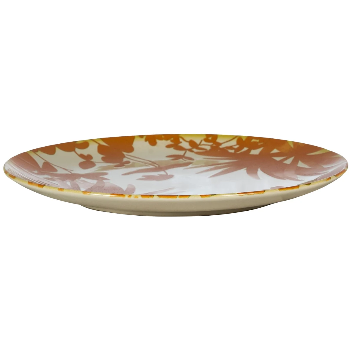 Set 4 farfurii intinse, 26 cm, hawaii, crem deschis cu frunze portocalii, imagine 3