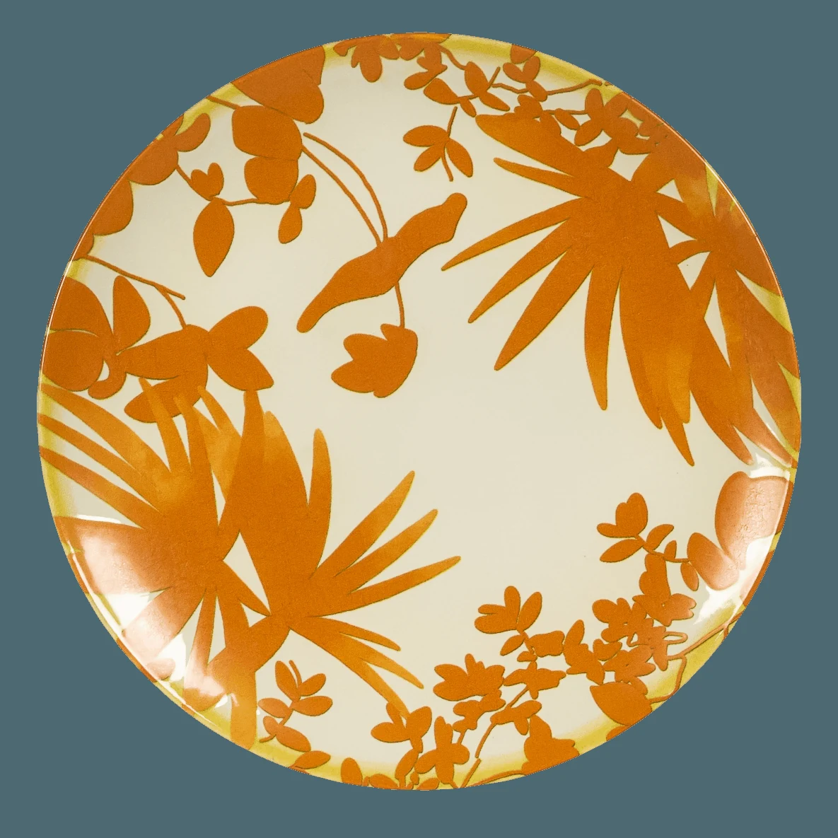 Set 4 farfurii intinse, 26 cm, hawaii, crem deschis cu frunze portocalii, imagine 5
