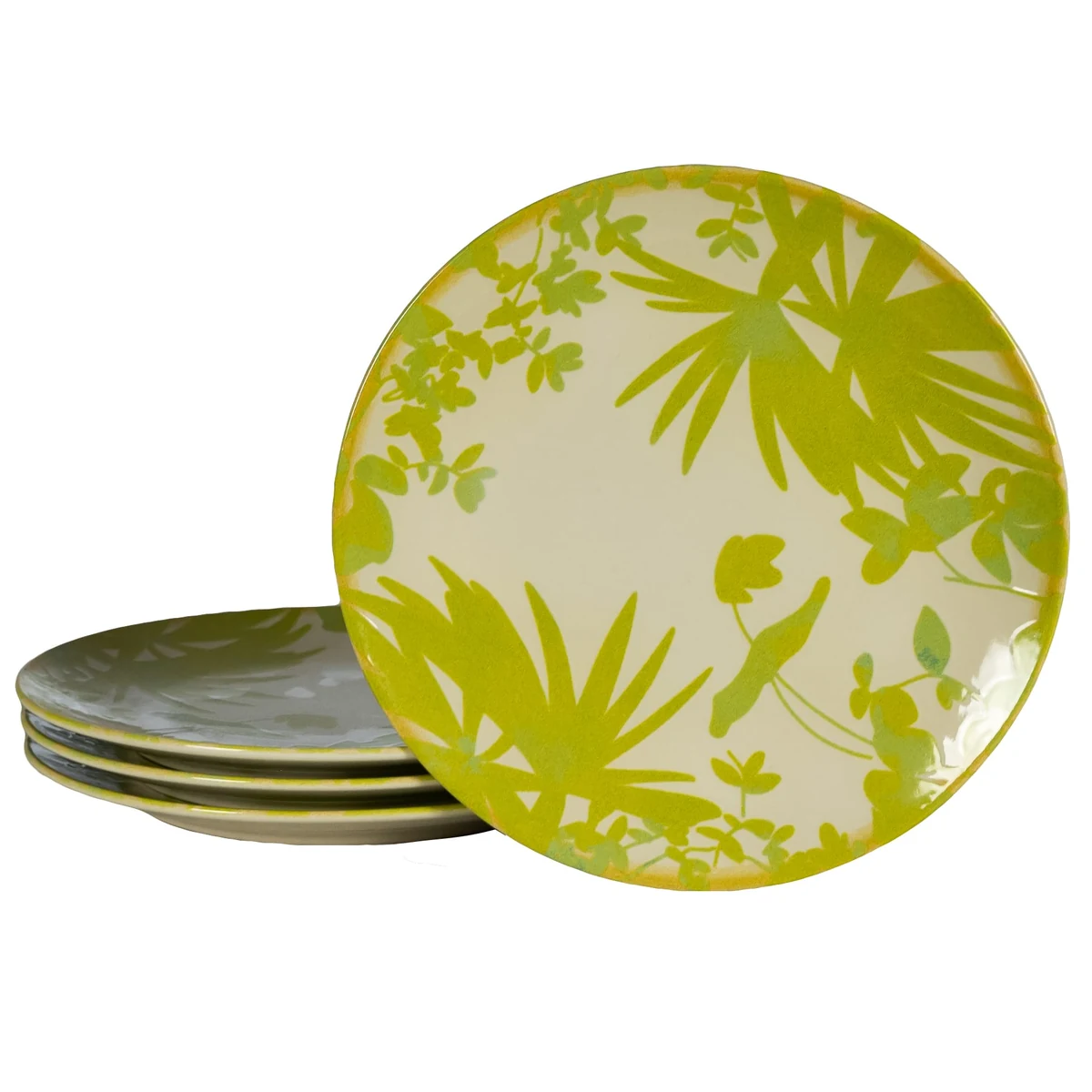 Set 4 Teller Dessert, 20 cm, hawaii, creme deschis mit frunze verzi-galbui