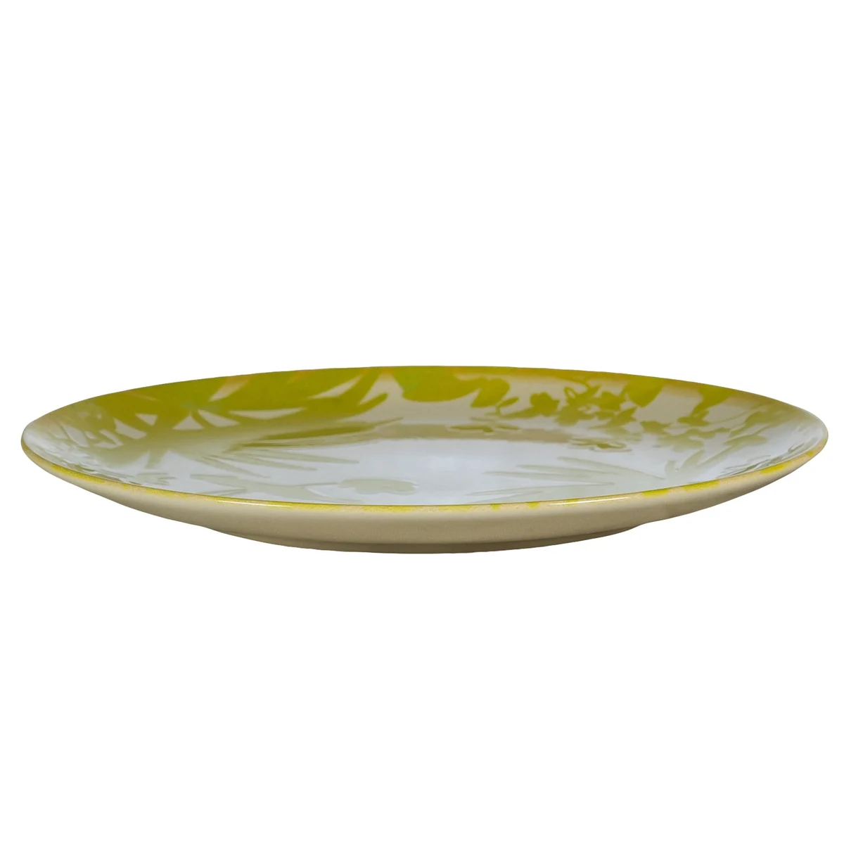 Set 4 farfurii intinse, 26 cm, hawaii, crem deschis cu frunze verzi-galbui, imagine 5