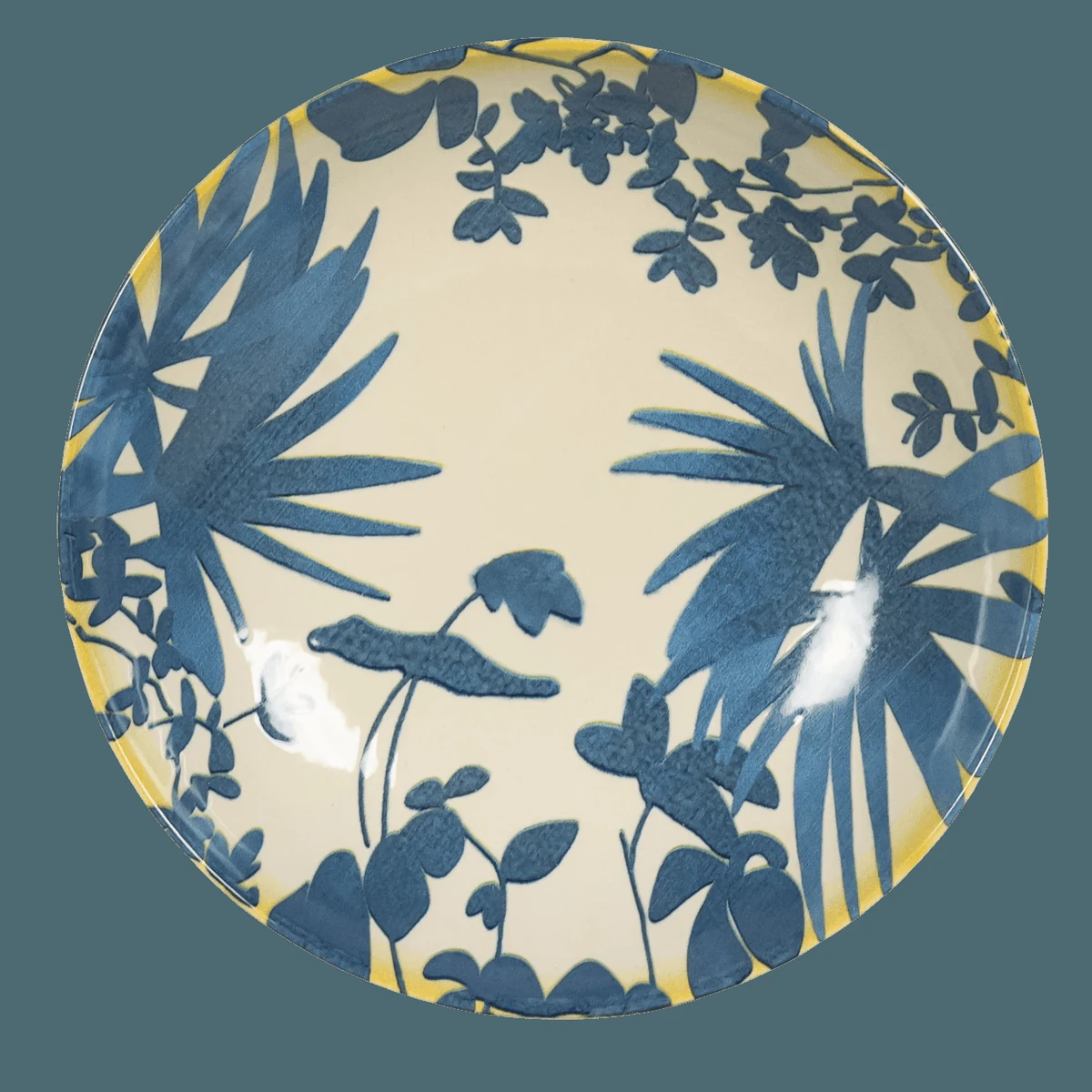 Set 4 farfurii adanci, 21 cm, hawaii, crem deschis cu frunze albastre, imagine 6