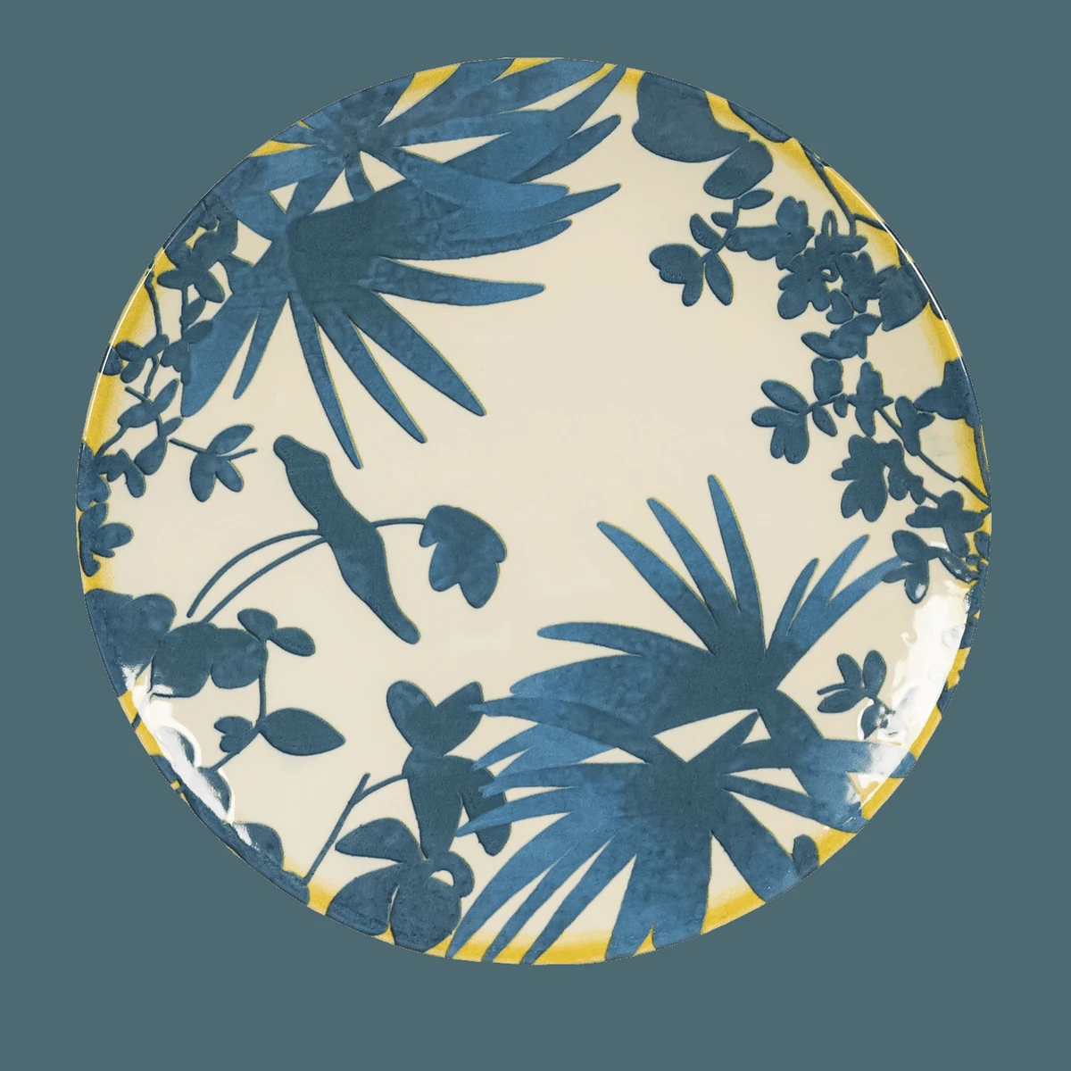 Set 4 farfurii desert, 20 cm, hawaii, crem deschis cu frunze albastre, imagine 6