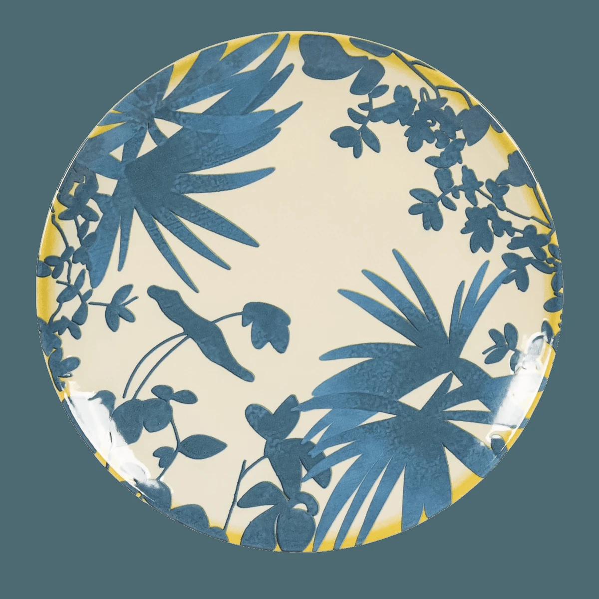 Set 4 farfurii intinse, 26 cm, hawaii, crem deschis cu frunze albastre, imagine 5