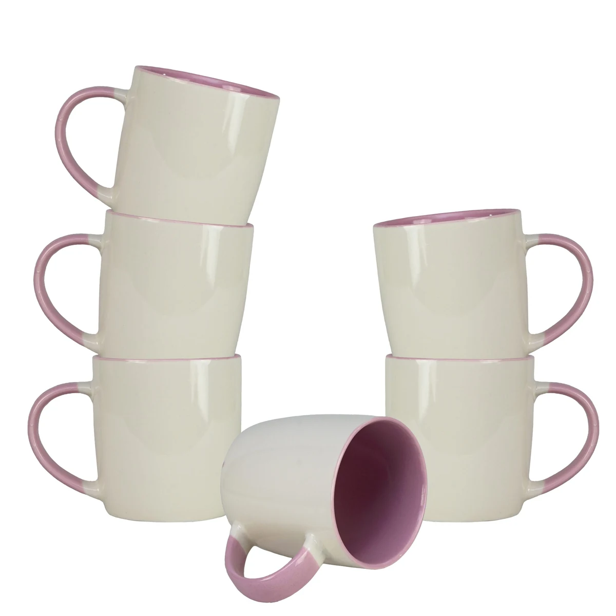 Set 6 mugs, 320 ml, CESIRO, porcelain, white/purple