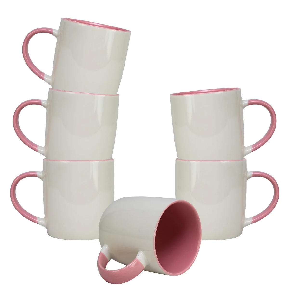 Set 6 mugs, 320 ml, CESIRO, porcelain, white/pink