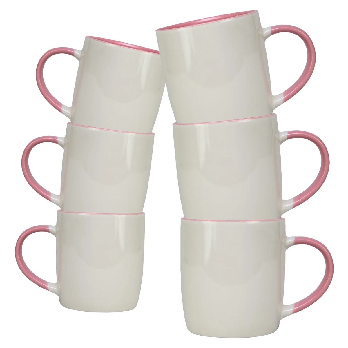 Set 6 cani, 320 ml, CESIRO, portelan, alb/roz, imagine 2