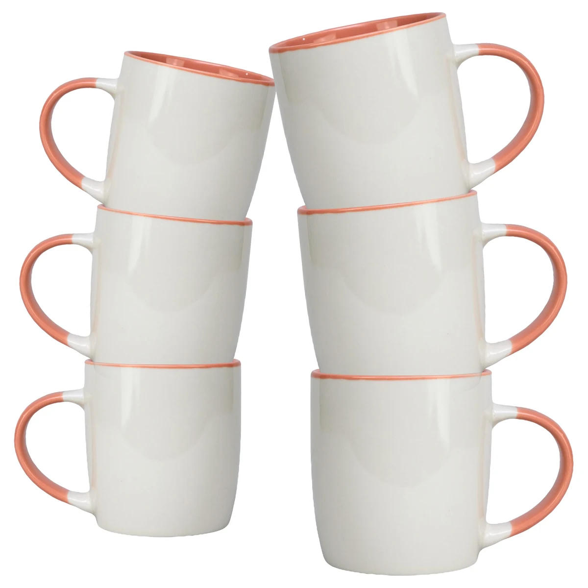 Set 6 cani, 320 ml, CESIRO, portelan, alb/coral, imagine 2