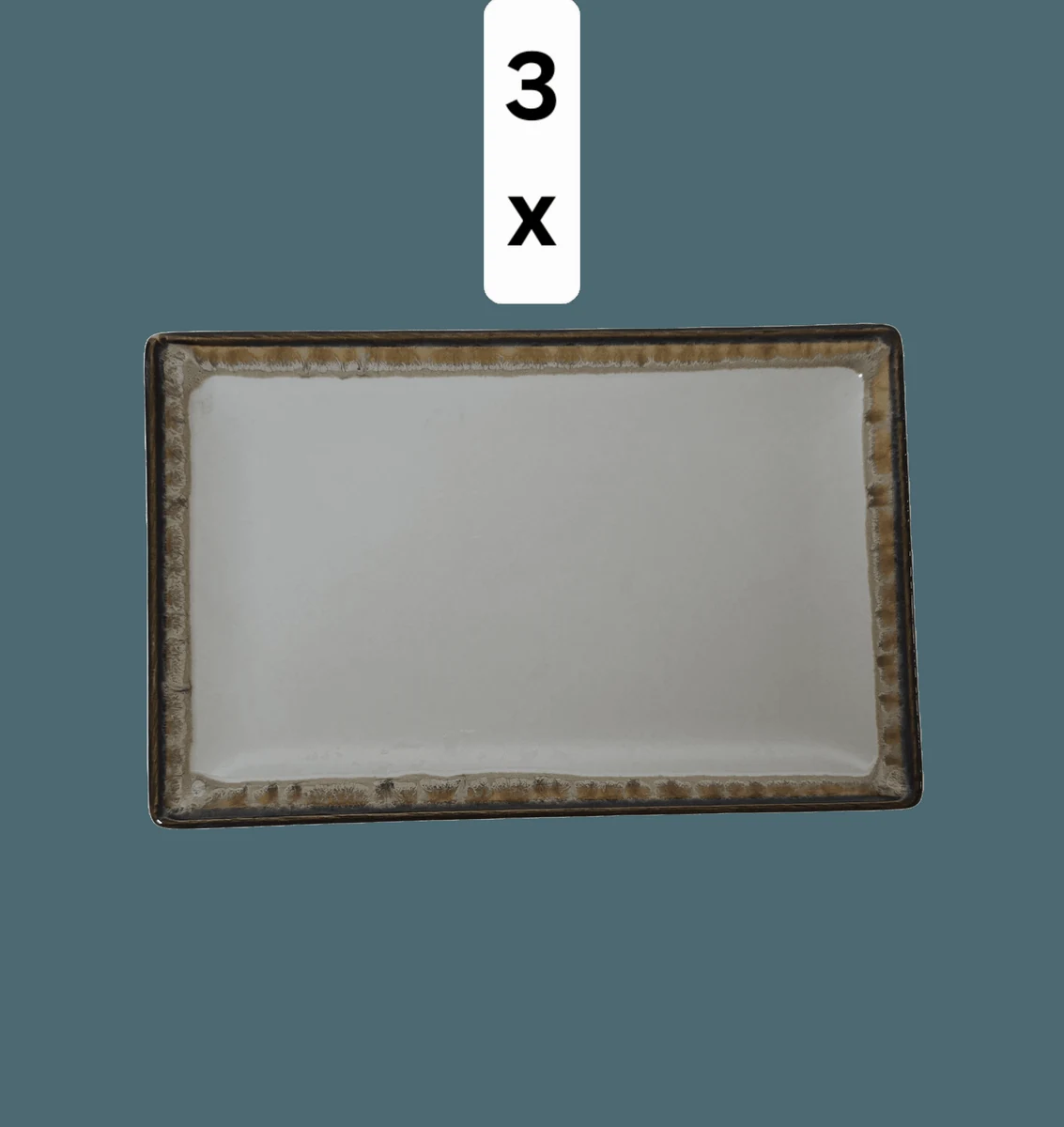 Set 3 platouri dreptunghiulare, 20×13, weiß matt mit margine braun
