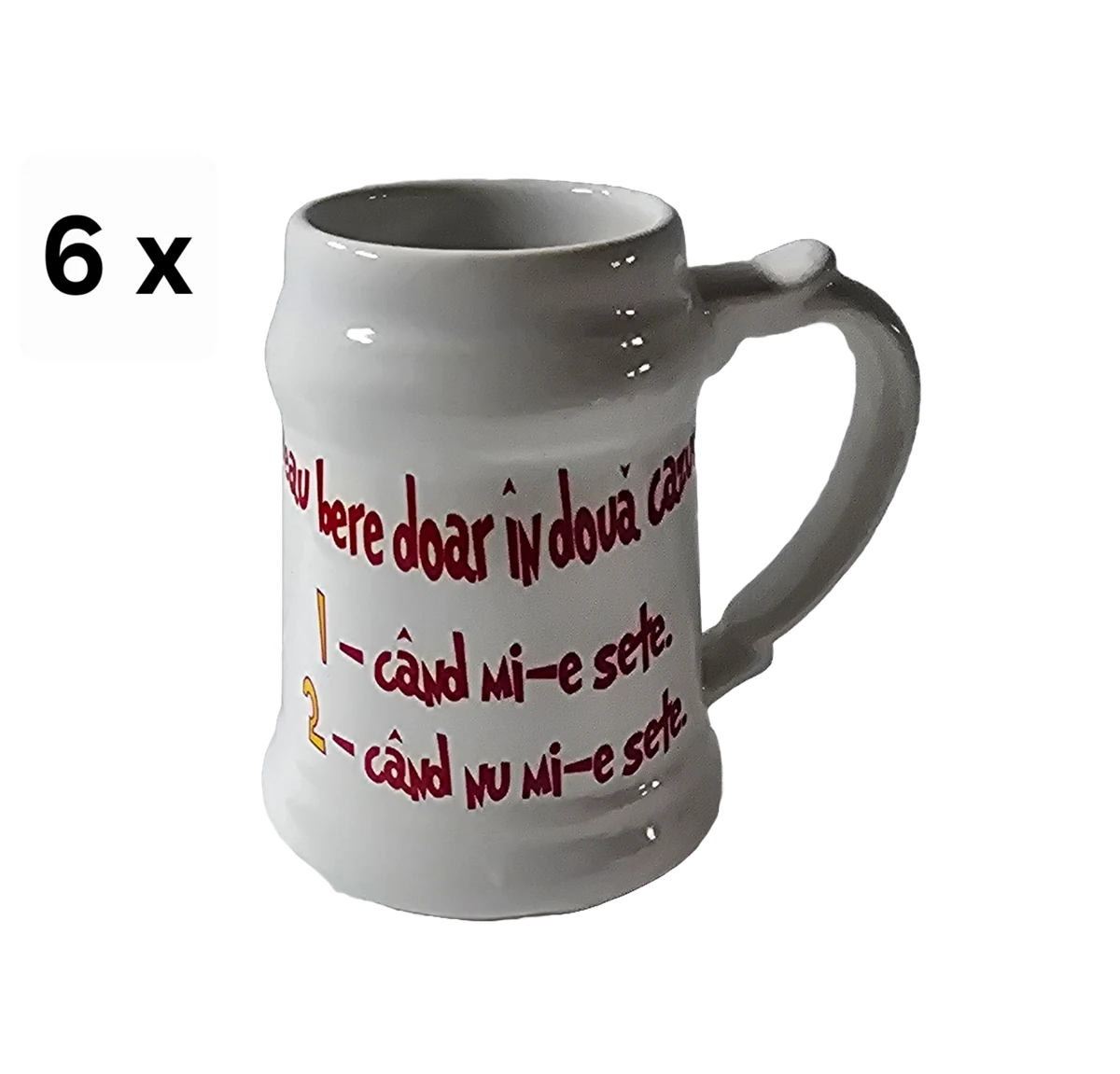 Set 6 halbe Keramik, 350 ml, weiß mit mesaj