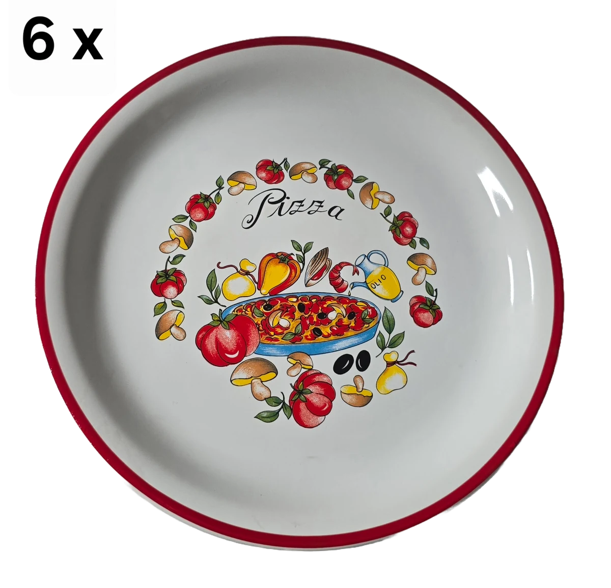 Set 6 farfurii intinse, 23 cm, Alb decor pizza